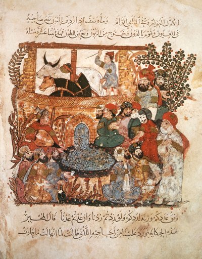 Versammlung junger Leute an den Toren einer Stadt, aus Maqamat von Al Hariri, ca. 1240 von Yahya ibn Mahmud Al Wasiti
